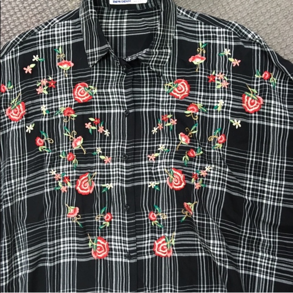 NWT Zara Basic Denim Embroidered shirt mini dress oversized tunic M - Picture 4 of 8